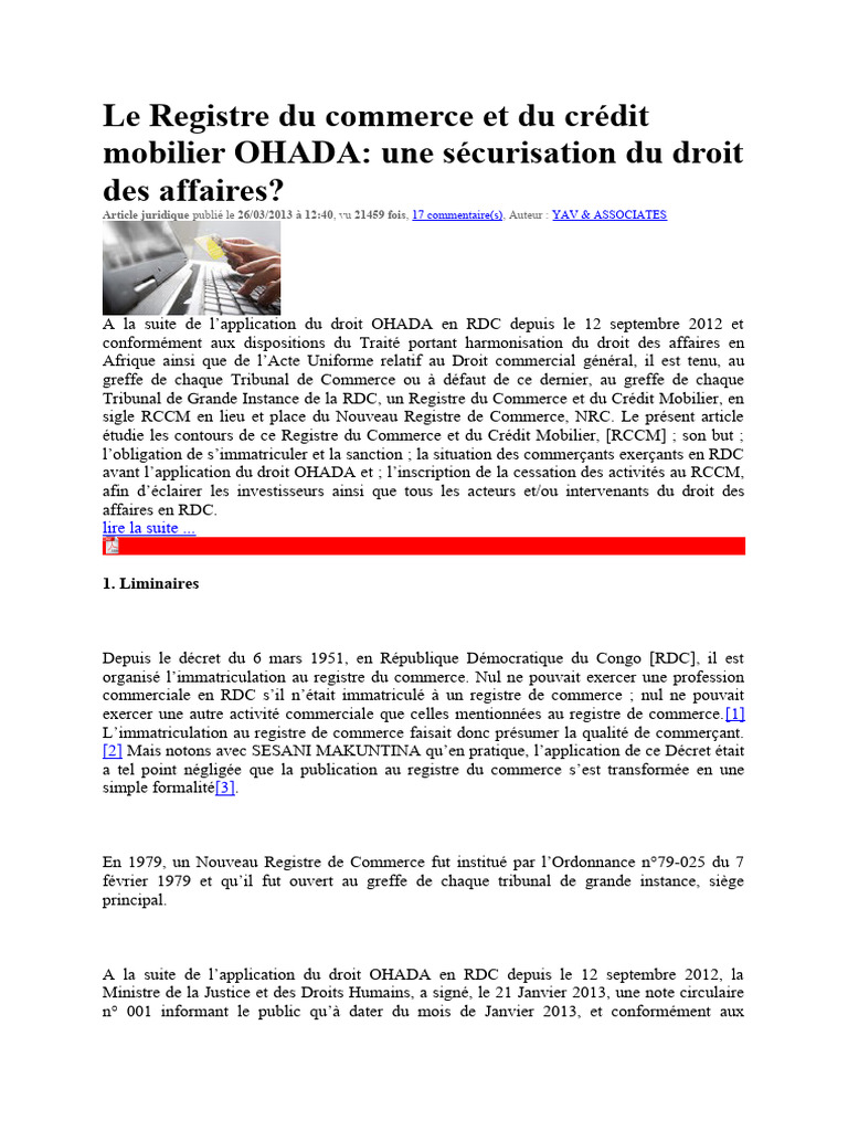 RCCM : Registre du Commerce en RDC | PDF | Business | Greffier