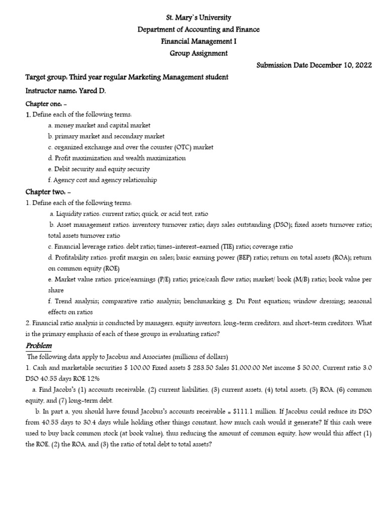 Financial Management I St. Mary's | PDF | Business | Finance & Money ...