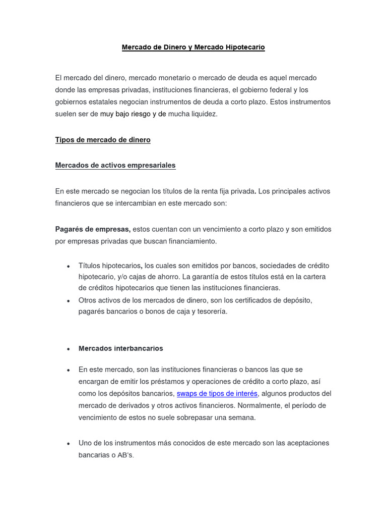 Análisis del Mercado Hipotecario | PDF | Bancos | Dinero