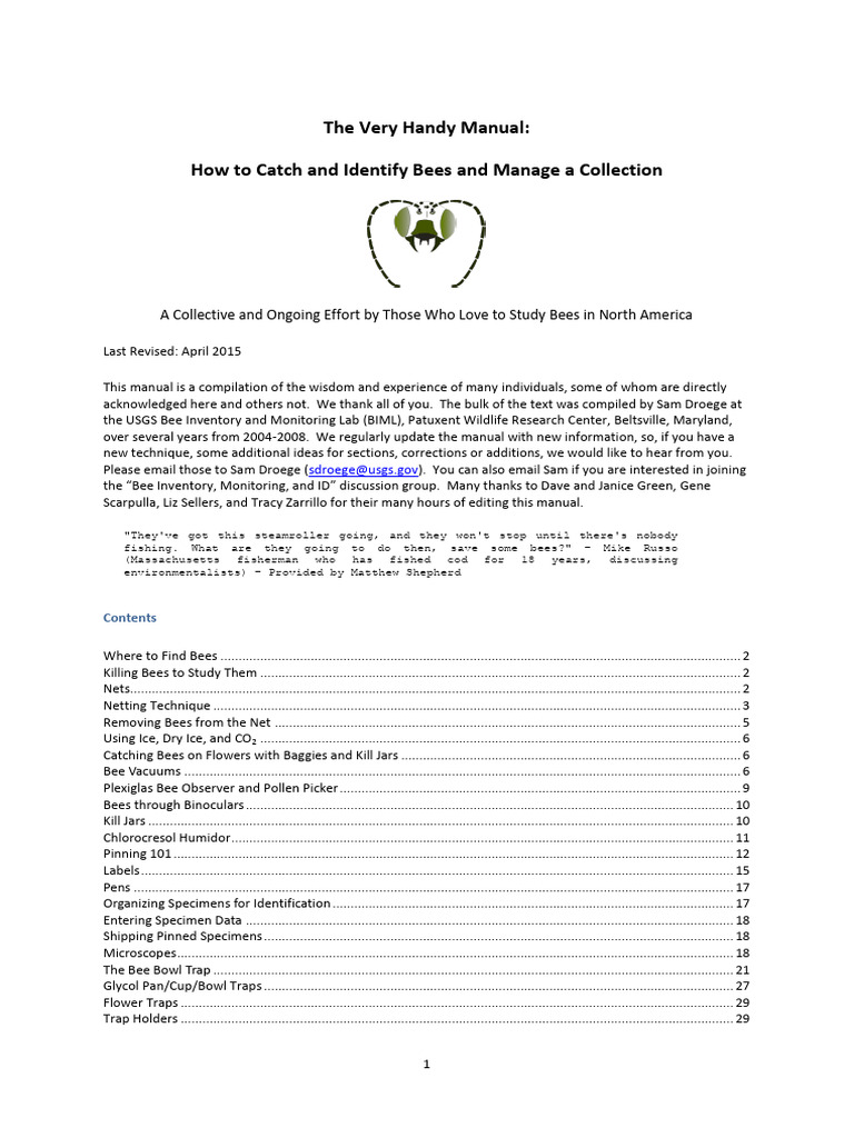 How to catch and identify bees and manage a collection pdf bees