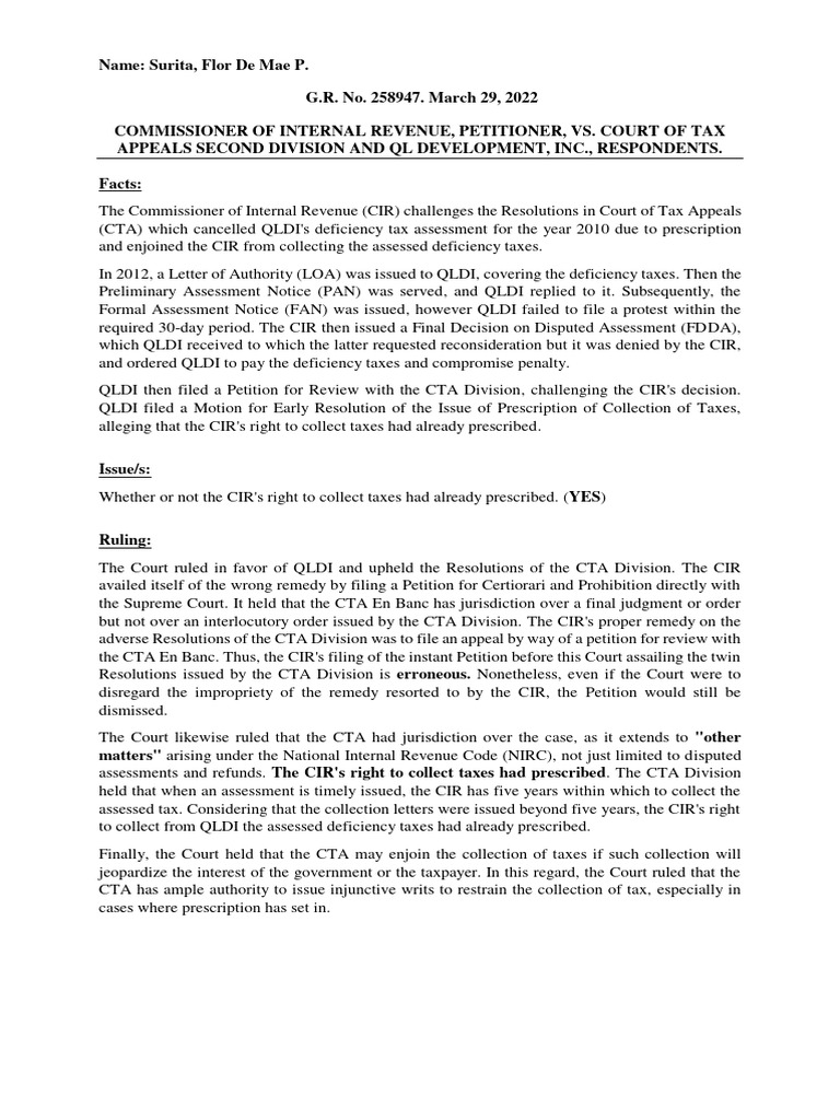 Cir vs cta 203 scra 72 pdf injunction internal revenue service