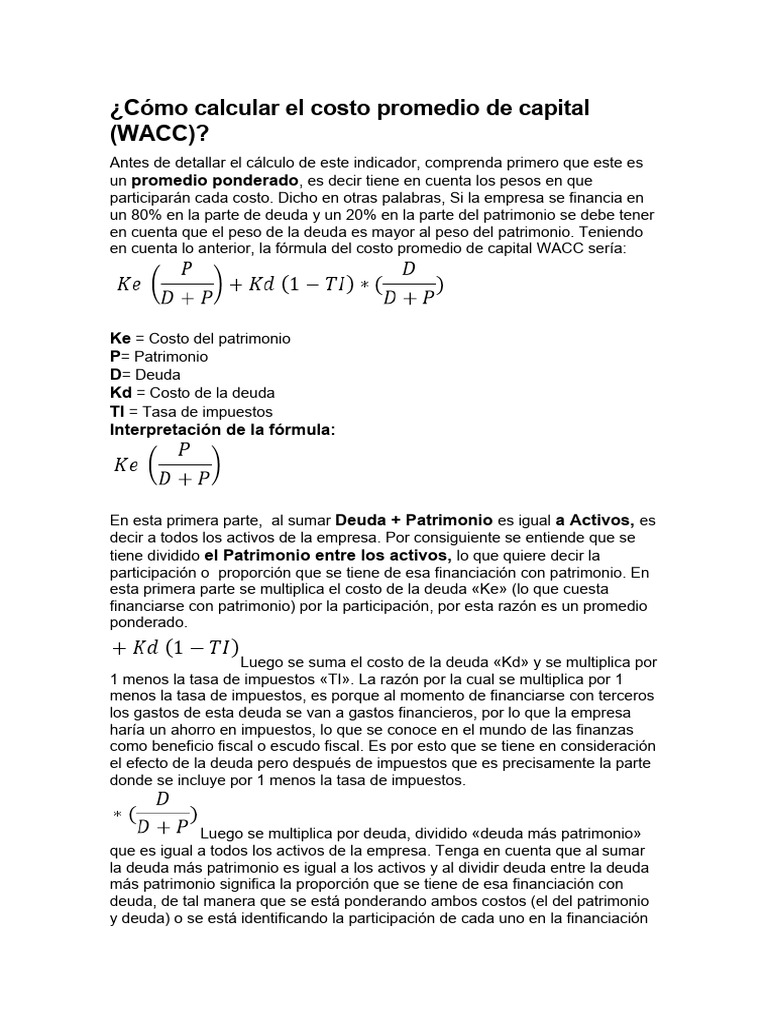 Cómo calcular el costo promedio de capital (1) PDF Deuda Impuestos