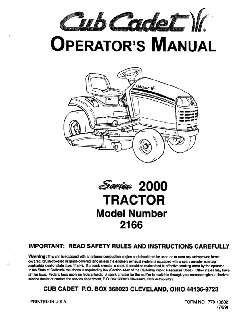 Cub Cadet 2166 Owners Manual | PDF