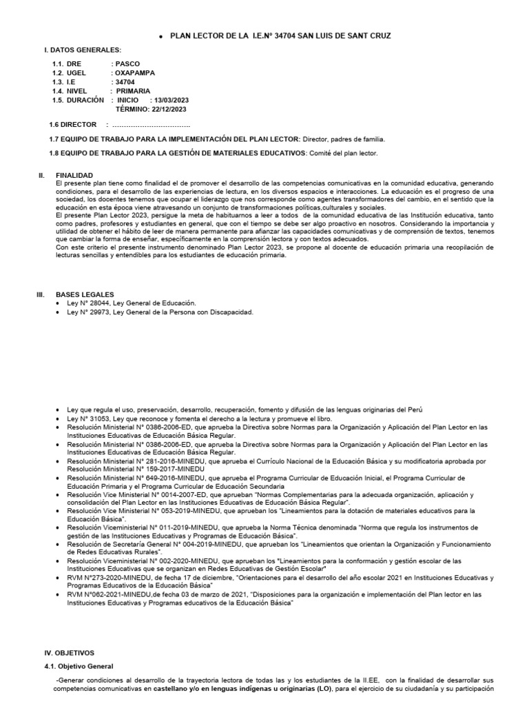 Plan Lector 2023 | PDF | Comprensión lectora | Educación primaria