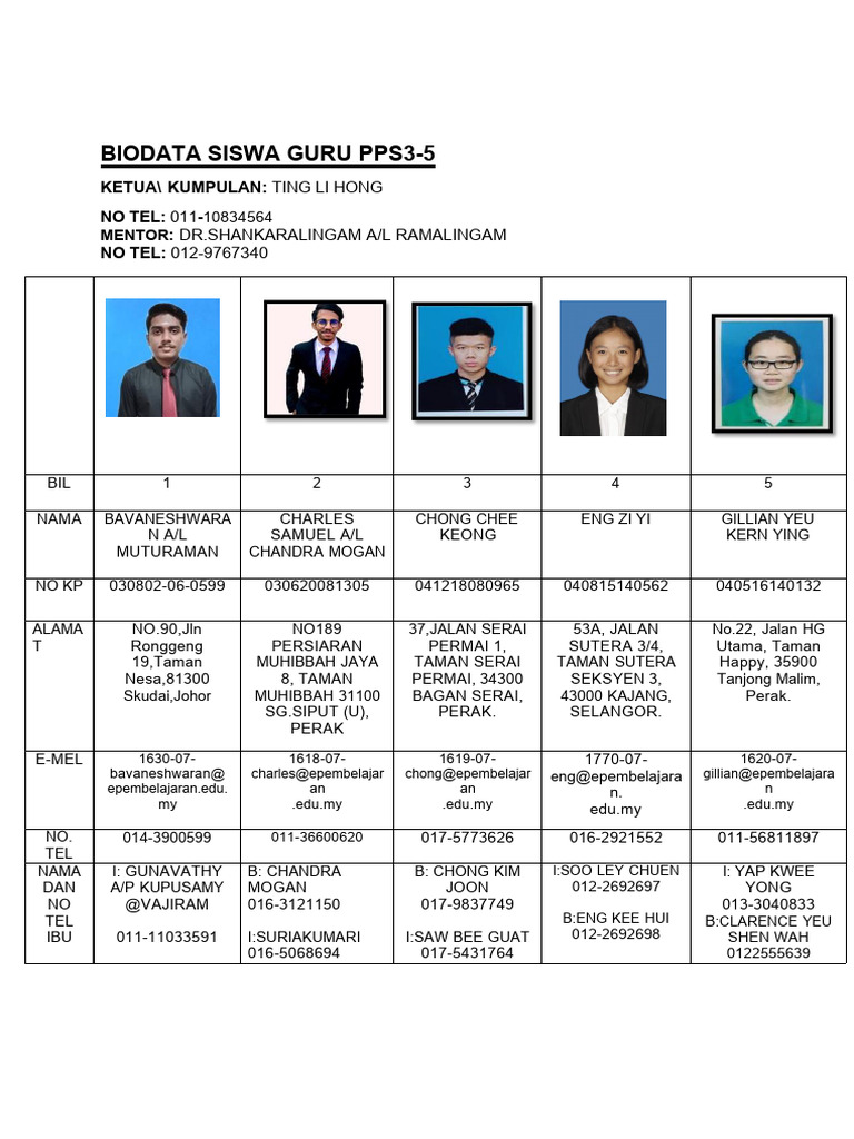 Biodata Siswa Guru Pps3-5 New | PDF