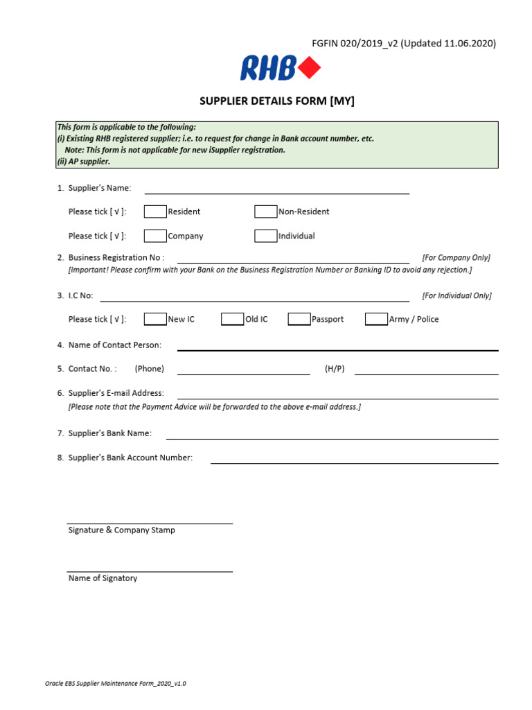 RHB Supplier Details Form | PDF