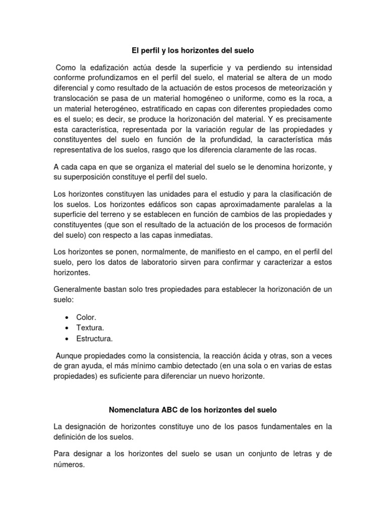 Perfiles y horizontes del suelo | PDF | Suelo | Roca (geología)