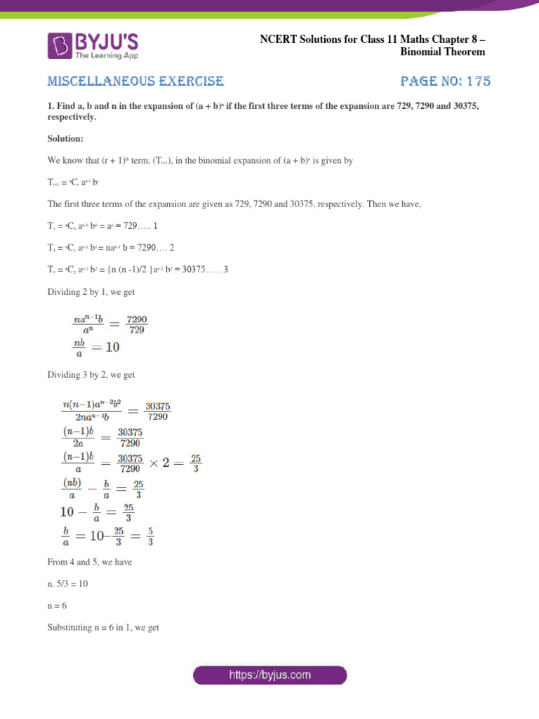 Class 11 Maths: Binomial Theorem Solutions | PDF | Complex Analysis ...
