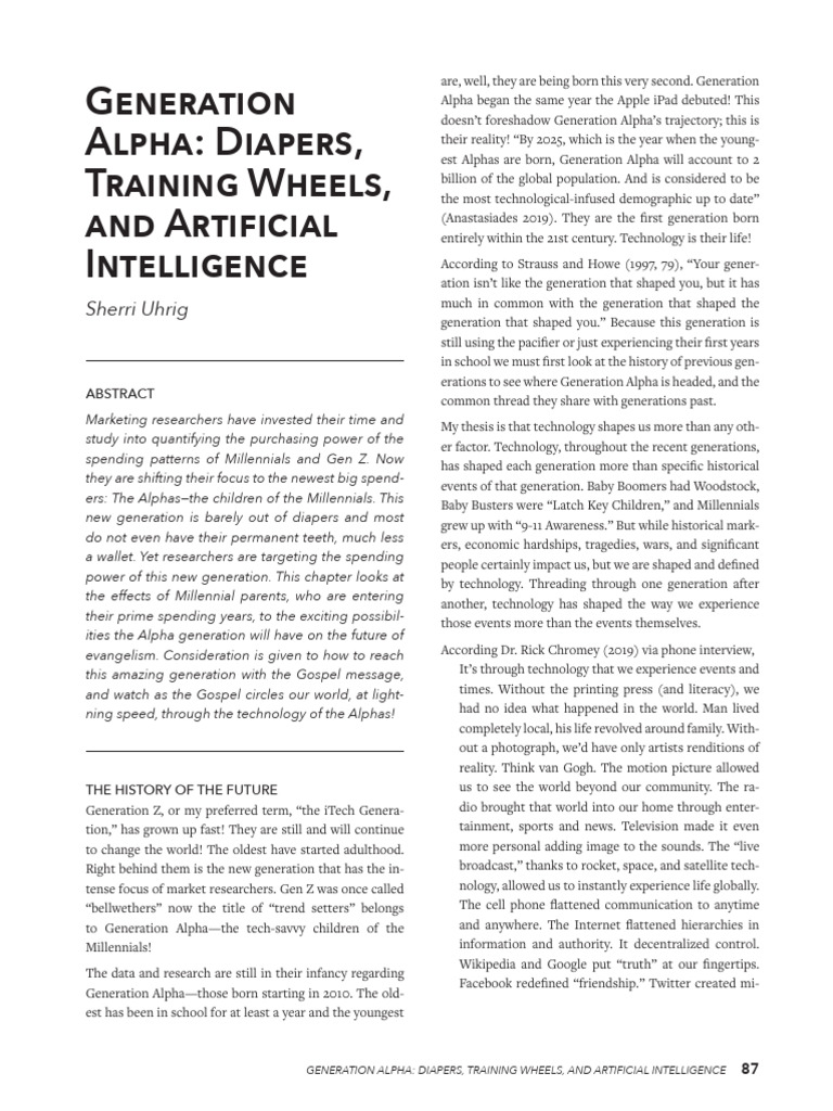Generation alpha diapers training wheels and artificial intell pdf