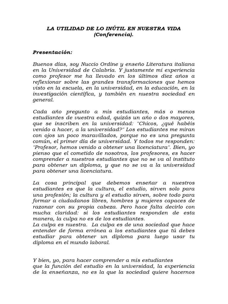 LA UTILIDAD DE LO INUTIL EN NUESTRA VIDA. Nuccio Ordine | Descargar ...