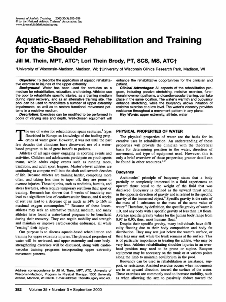 Aquatic Rehab for Shoulder Injuries | PDF | Anatomical Terms Of Motion ...