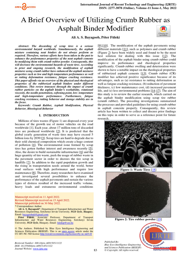 A Brief Overview of Utilizing Crumb Rubber As | PDF | Road Surface ...