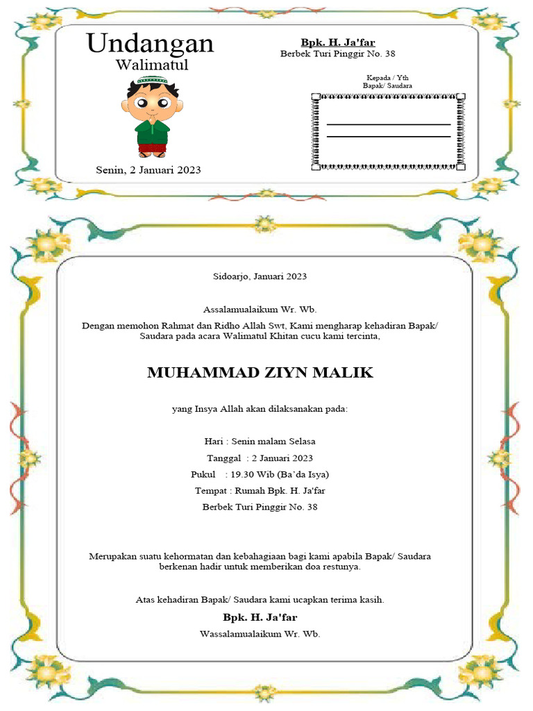 Contoh Undangan Walimatul Khitan 9 | PDF