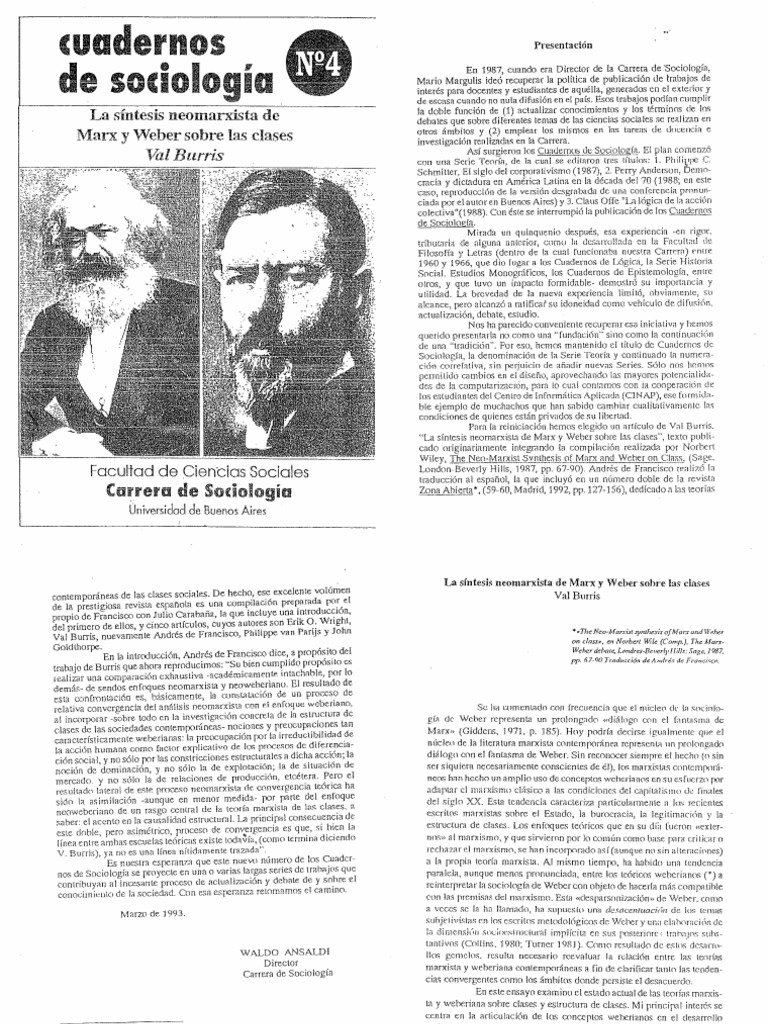 Burris v la s ntesis neomarxista de marx y weber sobre las clases