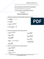 Práctica Dirigida 7. Límites Trigonométricos. Límites de Funciones Exponenciales UNMSM 2023..