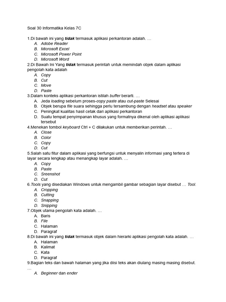 Soal Informatika Kelas 7C tentang Aplikasi | PDF | Seni | Komputer