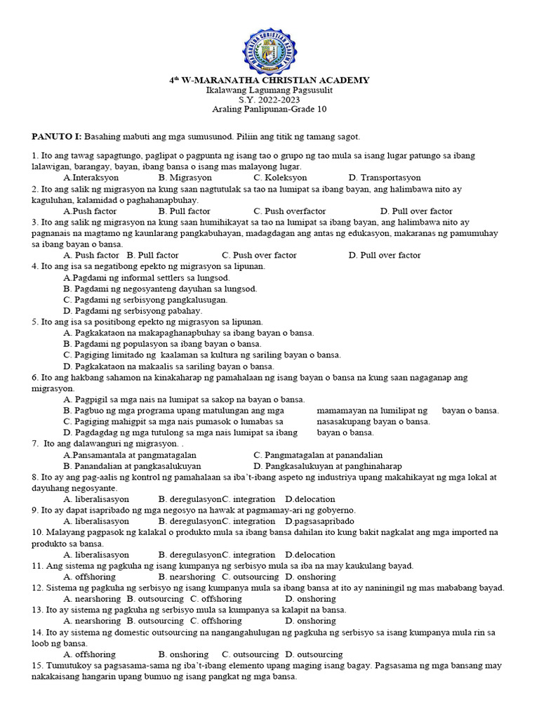 AP 10 2nd Quarter Exam | PDF