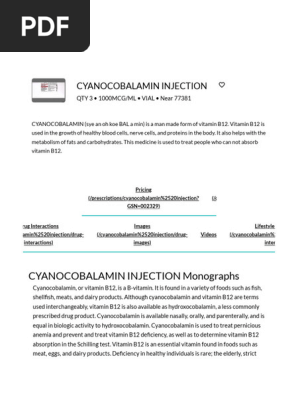 Cyanocobalamin Injection Clinical Pharmacology Drug Monograph