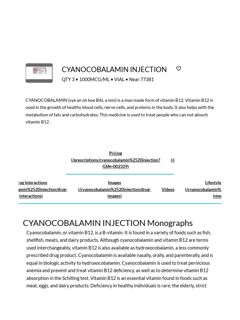 b12 injection drug interactions Cyanocobalamin Injection Overview | PDF | Vitamin B12