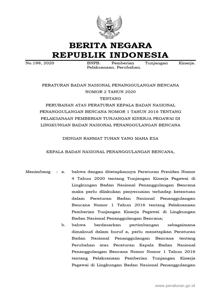 Peraturan BNPB No. 2 Tahun 2020 | PDF
