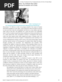T. S. Eliot's To Criticize The Critic' - Summary