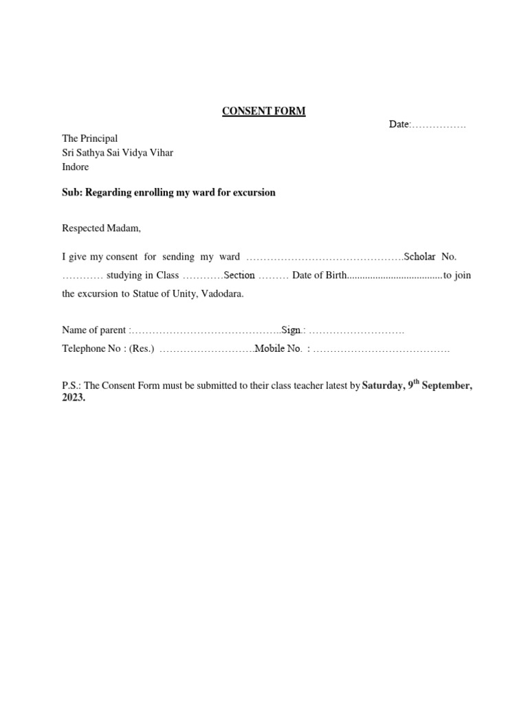 Consent Form For Statue of Unity, Vadodara | PDF