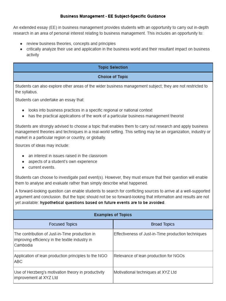 Business Management - EE Subject Specific Guidance | PDF