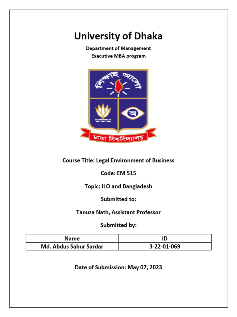 Ilo Bangladesh Pdf International Labour Organization