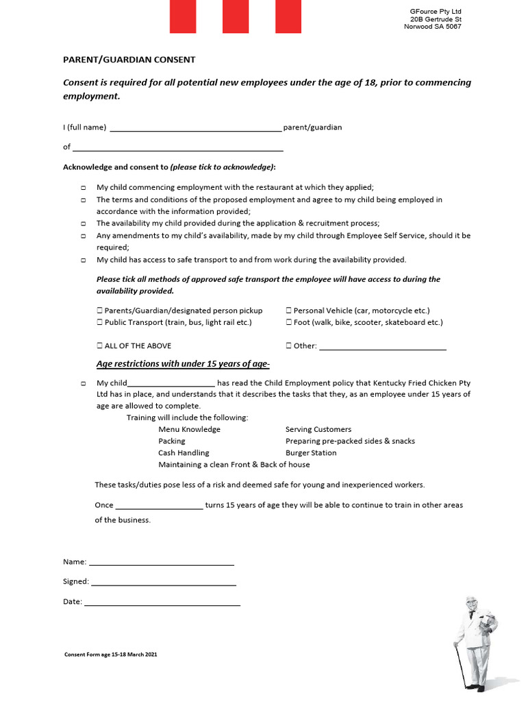Parental Consent Form - Under 15 Yo | Download Free PDF | Employment ...