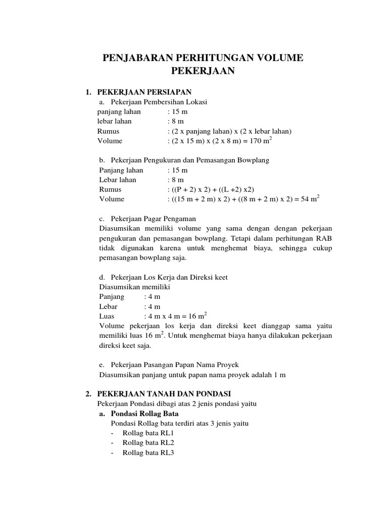 Perhitungan Volume Pondasi Rollag | PDF | Sains & Matematika