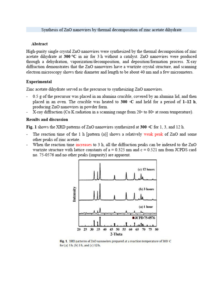 Thermal Decompositions of ZnO | PDF | Zinc Oxide | Nanowire