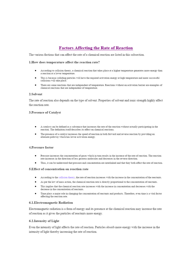 Chemistry Reaction Rate Factors | PDF | Reaction Rate | Chemical Reactions