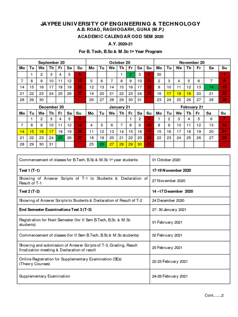 1st Sem Calendar | PDF