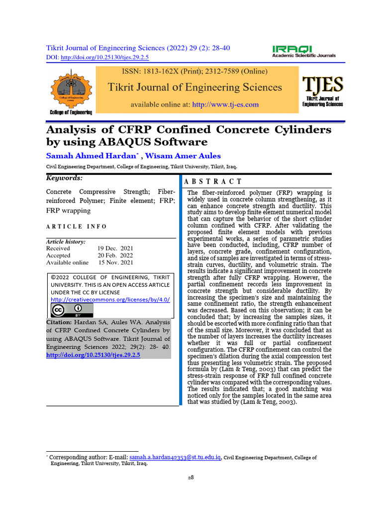 Analysis of CRFP Confined Concrete | PDF | Fibre Reinforced Plastic ...