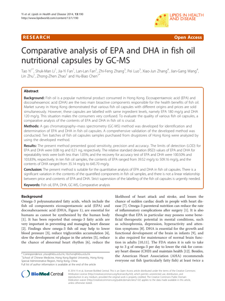 Comparative Analysis of EPA and DHA in Fish Oil Nutritional Capsules by