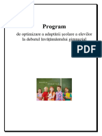 Program de Optimizare A Adaptării Școlare A Elevilor La Debutul Învățământului Gimnazial