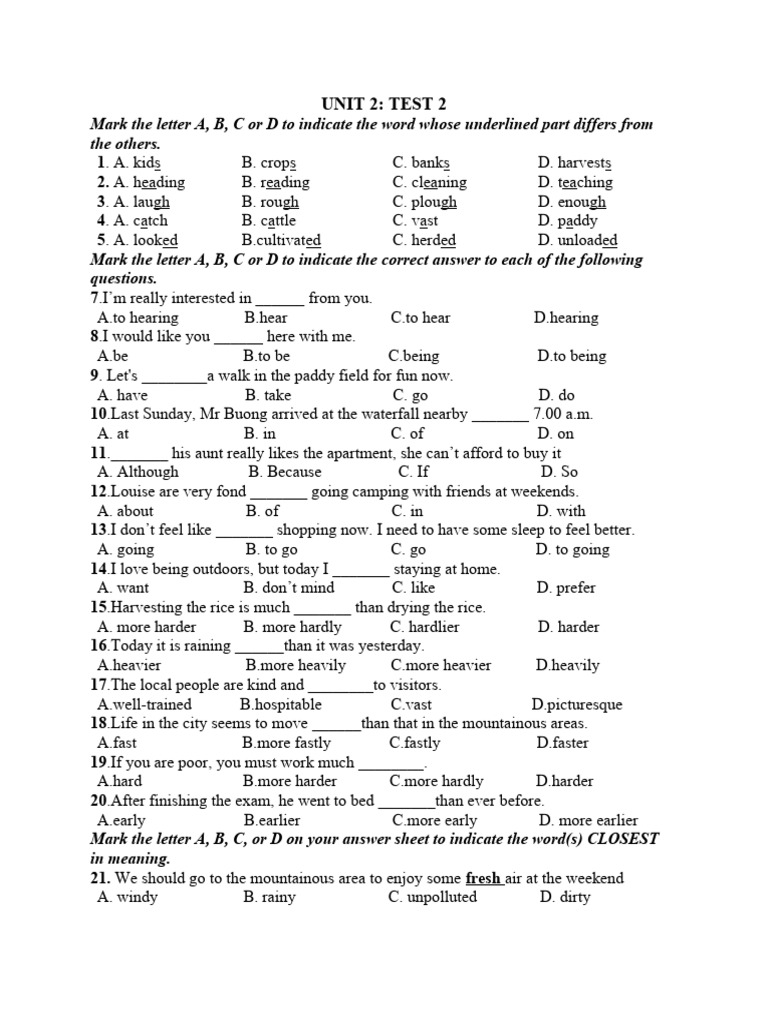 Unit 2 Test 2 | PDF | Home & Garden