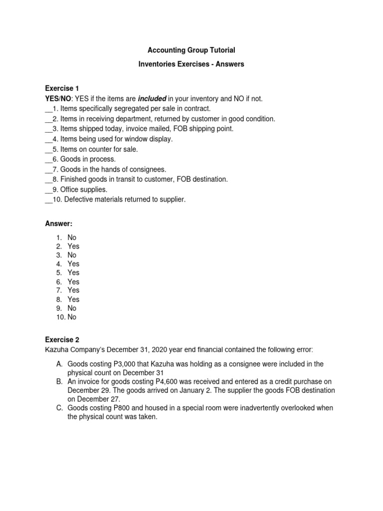 Inventory Accounting Exercises with Answers | PDF | Cost Of Goods Sold ...