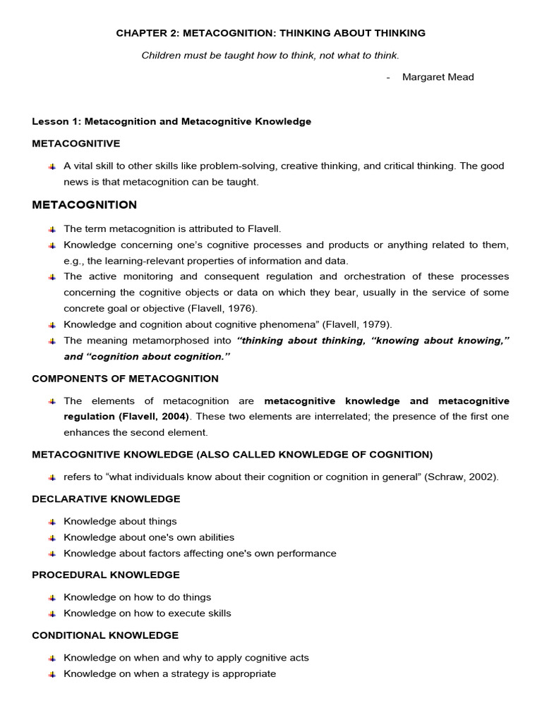 Metacognitive &amp; Metacognition | PDF | Metacognition | Learning