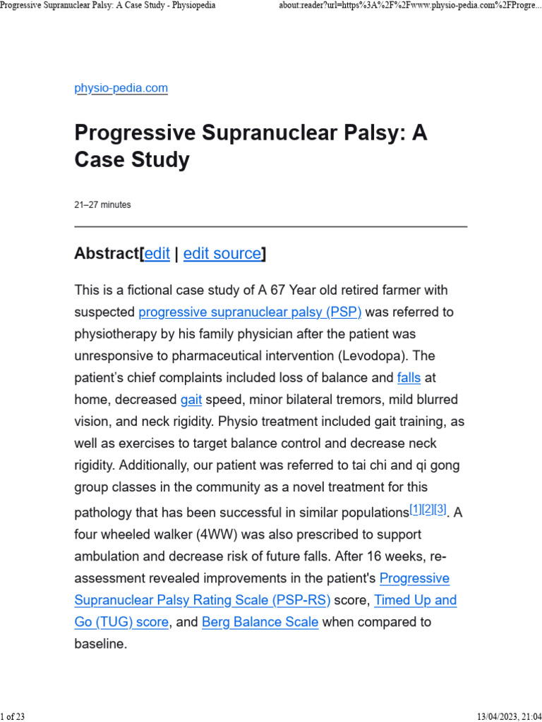 PSP Case Study PDF Physical Therapy Clinical Medicine