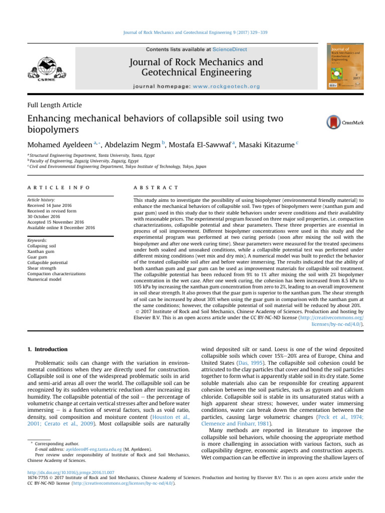 Biopolymer Treatment of Collapsible Soil | PDF | Soil | Soil Mechanics