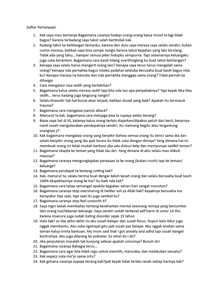 Daftar Pertanyaan Podcast | PDF