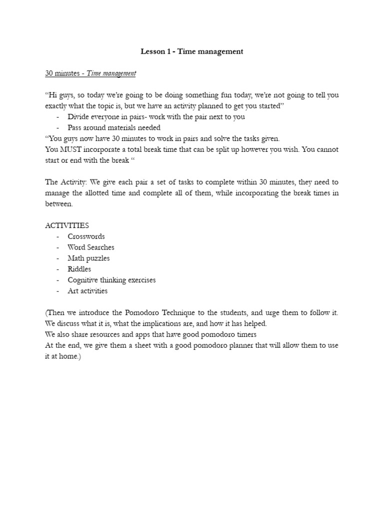 Lesson Plan Time Management