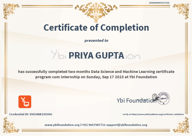 Data Science and Machine Learning Pro+ Certificate Cum Internship | PDF