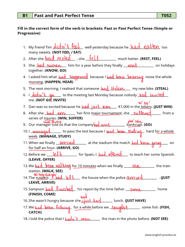 Past and Past Perfect Tense Practice | PDF