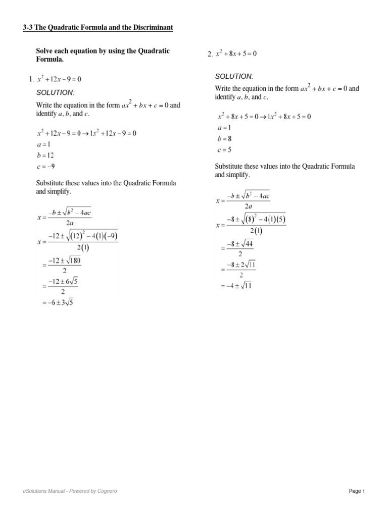 Quadratic Formula Solutions Guide | PDF | Quadratic Equation | Equations