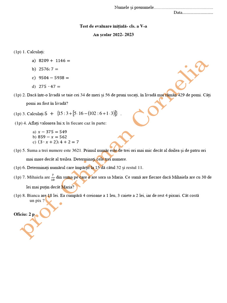 Test Initial Cls.5 2022 2023 | PDF