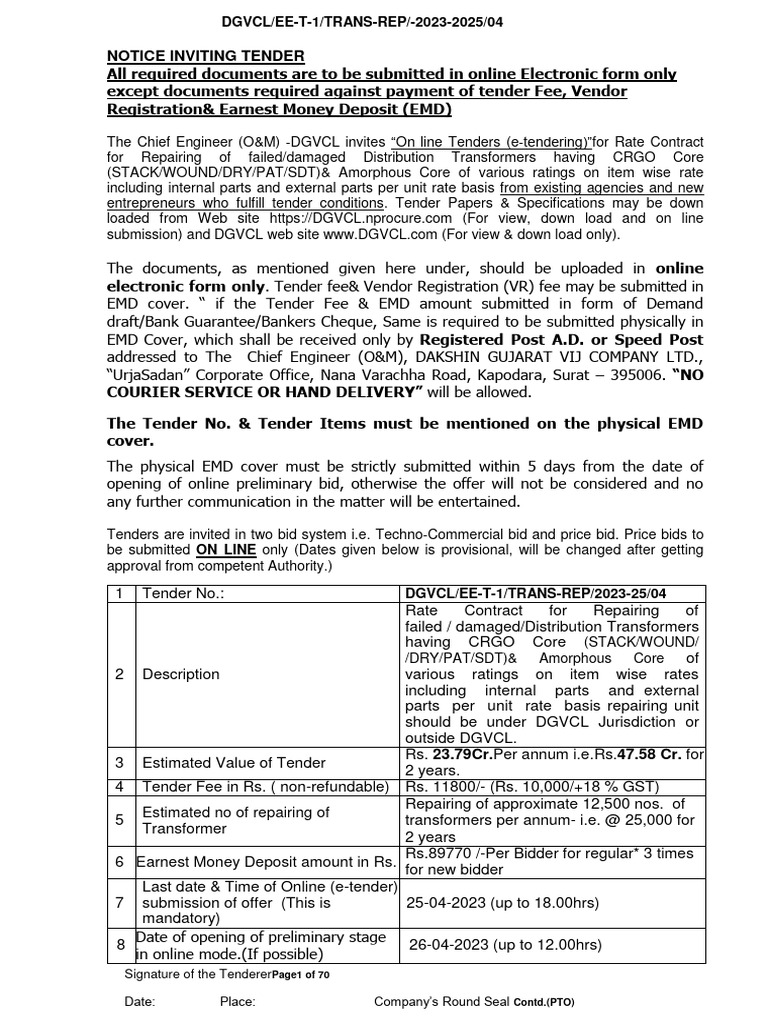 DGVCL Transformer Repair Tender Notice | PDF | Cheque | Guarantee