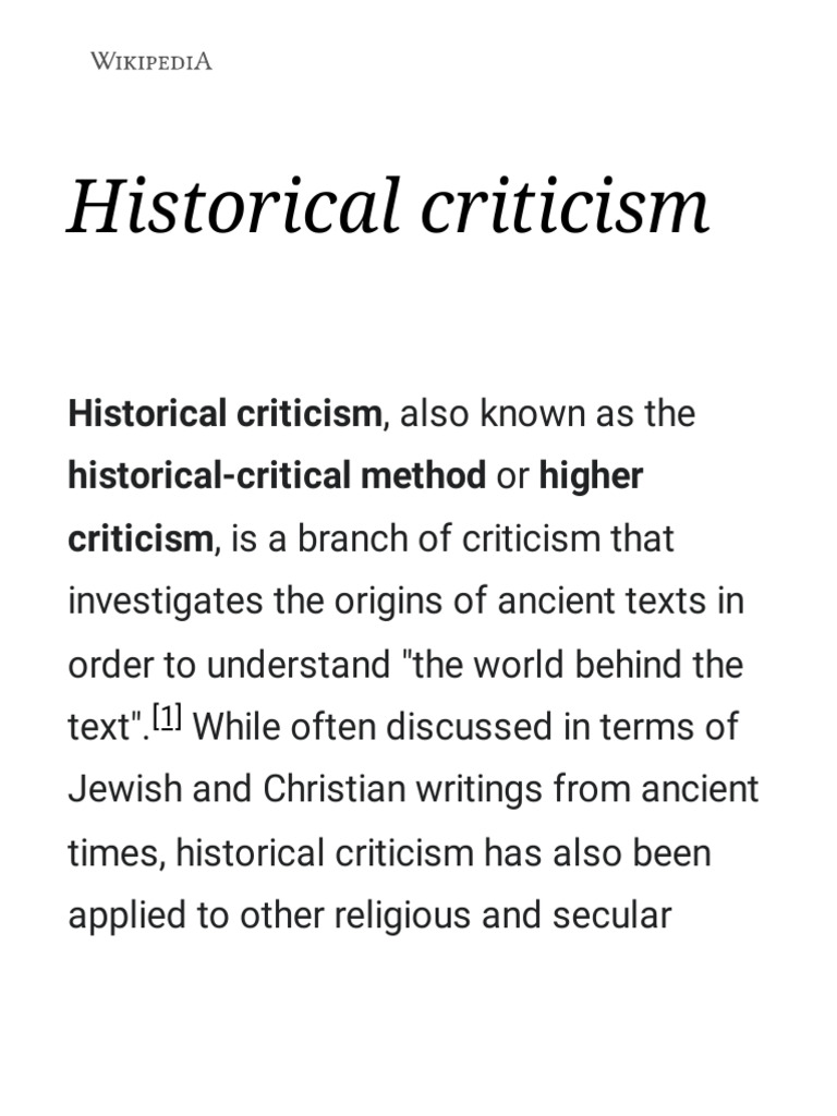 Historical Criticism Wikipedia PDF