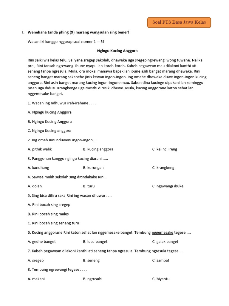 Soal pts basa jawa kelas 3 semester 2